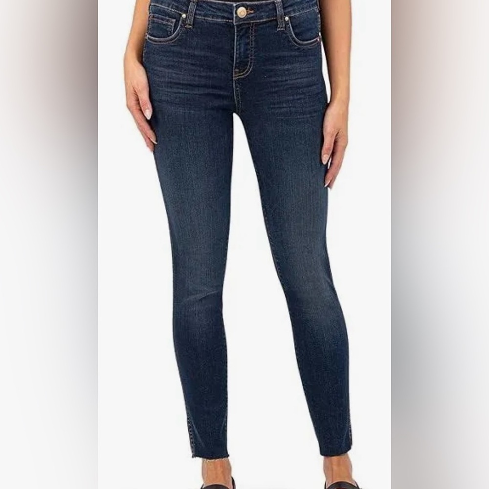 Kut from the Kloth Connie 10 slimmer fit 7/8 ankle denim distressed blue jeans